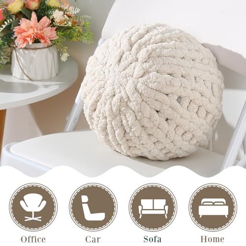 2 Pcs Round Knot Pillows Gift 13.8 Inch Chunky Knitted Throw