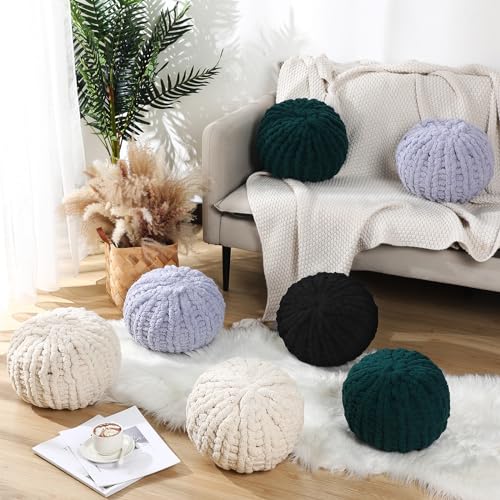 2 Pcs Round Knot Pillows Gift 13.8 Inch Chunky Knitted Throw