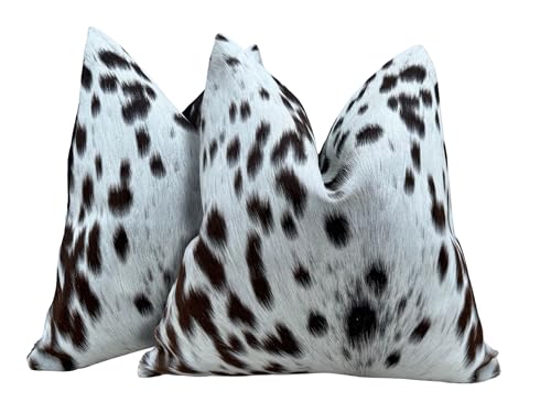 Pack of 2 Set Real Cowhide Genuine Leather Cushion Covers Throw Pillow for Farmhouse Decorations Chair Sofa Living Room Bedroom Decor Hair On Leather Fur 45 Cm 18 Inch MTO1703