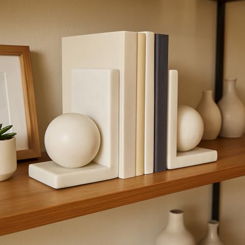 Stylish Orb Marble Book Ends for Home Decor Accent