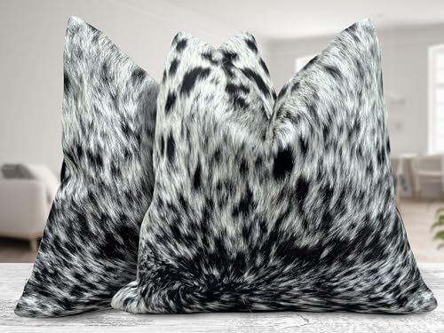 Pack of 2 Set Real Cowhide Genuine Leather Cushion Covers Throw Pillow for Farmhouse Decorations Chair Sofa Living Room Bedroom Decor Hair On Leather Fur 45 Cm 18 Inch MTO1703