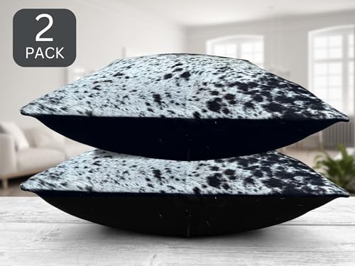 Pack of 2 Set Real Cowhide Genuine Leather Cushion Covers Throw Pillow for Farmhouse Decorations Chair Sofa Living Room Bedroom Decor Hair On Leather Fur 45 Cm 18 Inch MTO1703