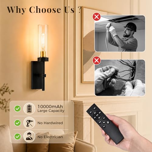 10000mAh Battery Operated Wall Sconces Set of 2