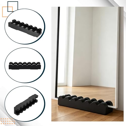 Wavy Wooden Floor Mirror Stand 9.8 x 2.3 x 1.5 Inches Anti Slip Base for Full Length Mirrors Stable Support Holder Bracket with Enlarged Non Slip Pads for Home Mirror Frames