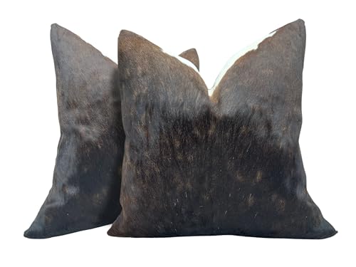 Pack of 2 Set Real Cowhide Genuine Leather Cushion Covers Throw Pillow for Farmhouse Decorations Chair Sofa Living Room Bedroom Decor Hair On Leather Fur 45 Cm 18 Inch MTO1703