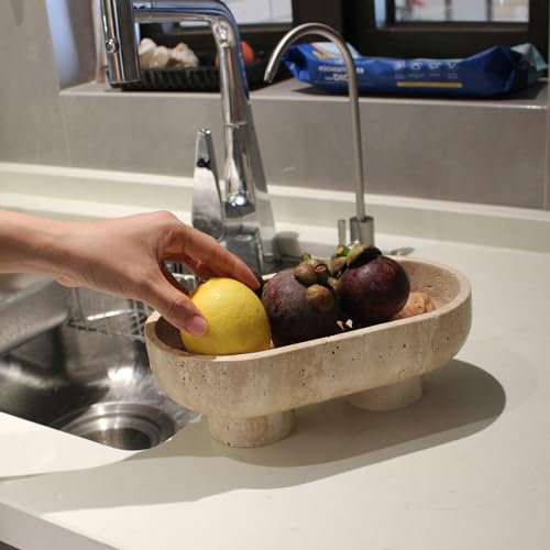 Natural Travertine Round Fruit Bowl for Kitchen Counter