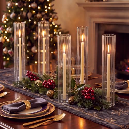 Ribbed Hurricane Glass Candle Holders