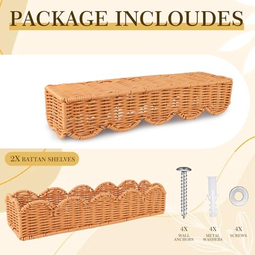 Nursery Book Shelves Scalloped Rattan Wall Shelf 15.8 Inch Wall Mounted Floating Bookshelve for Nursery Room Bedroom