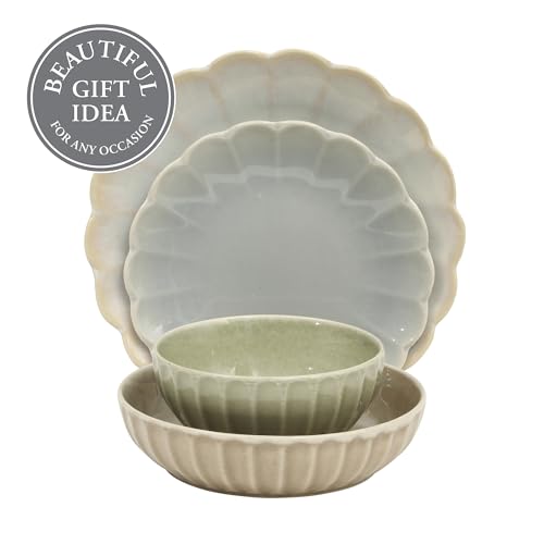 Reactive Glaze Service for 4 Plates and Bowls Dinnerware Set III