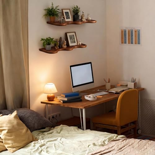 2 Pcs Floating Shelves for Wall Wood Scalloped Floatings Shelf Live Edge Floating Shelves Modern Scalloped Mounted Shelf Farmhouse Wall Decor for Home Bedroom Kitchen
