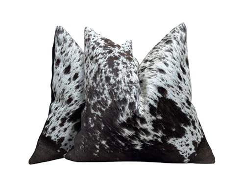 Pack of 2 Set Real Cowhide Genuine Leather Cushion Covers Throw Pillow for Farmhouse Decorations Chair Sofa Living Room Bedroom Decor Hair On Leather Fur 45 Cm 18 Inch MTO1703