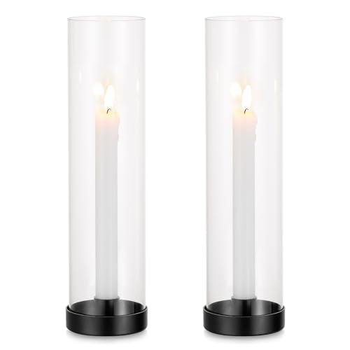 Gold Candlestick Candle Holders Hurricane Glass Clear Taper Candle Holders for Table Centerpiece Wedding Party Birthday Christmas Decor Home Decorations