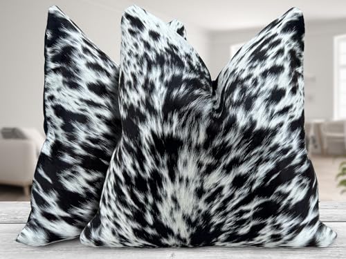 Pack of 2 Set Real Cowhide Genuine Leather Cushion Covers Throw Pillow for Farmhouse Decorations Chair Sofa Living Room Bedroom Decor Hair On Leather Fur 45 Cm 18 Inch MTO1703