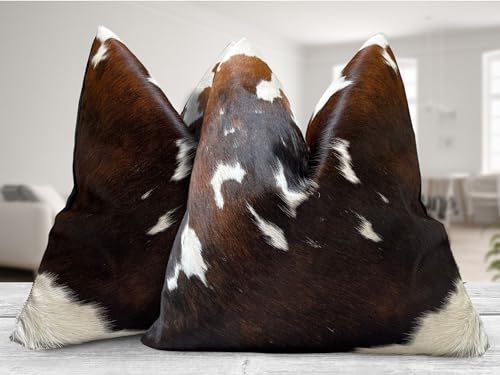 Pack of 2 Set Real Cowhide Genuine Leather Cushion Covers Throw Pillow for Farmhouse Decorations Chair Sofa Living Room Bedroom Decor Hair On Leather Fur 45 Cm 18 Inch MTO1703