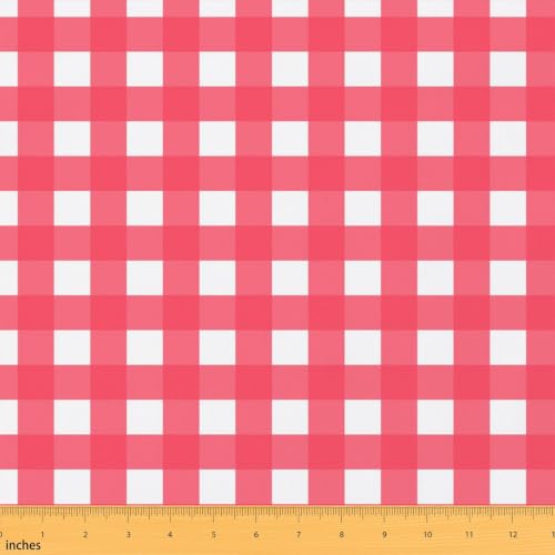 Pink Red Gingham Fabric by The Yard Checkered Soft Flannel Polyester Fabrics for Chairs Sofa
