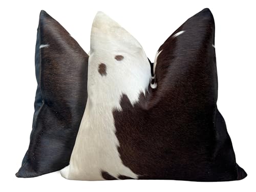 Pack of 2 Set Real Cowhide Genuine Leather Cushion Covers Throw Pillow for Farmhouse Decorations Chair Sofa Living Room Bedroom Decor Hair On Leather Fur 45 Cm 18 Inch MTO1703