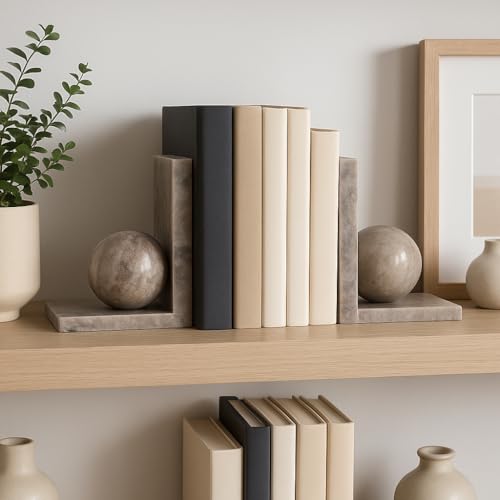 Stylish Orb Marble Book Ends for Home Decor Accent