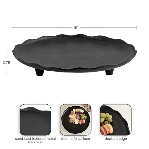 Alessia Modern Decorative Scalloped Round Footed Metal Tray