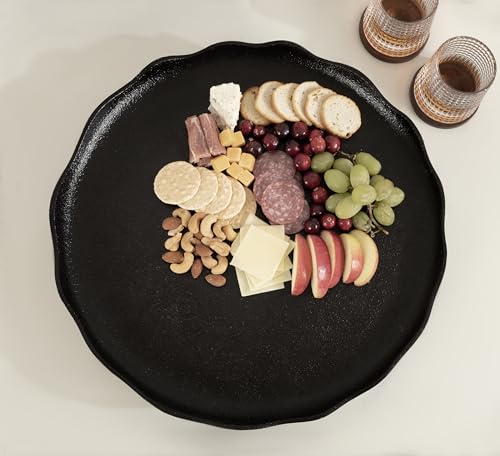 Alessia Modern Decorative Scalloped Round Footed Metal Tray