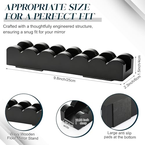 Wavy Wooden Floor Mirror Stand 9.8 x 2.3 x 1.5 Inches Anti Slip Base for Full Length Mirrors Stable Support Holder Bracket with Enlarged Non Slip Pads for Home Mirror Frames