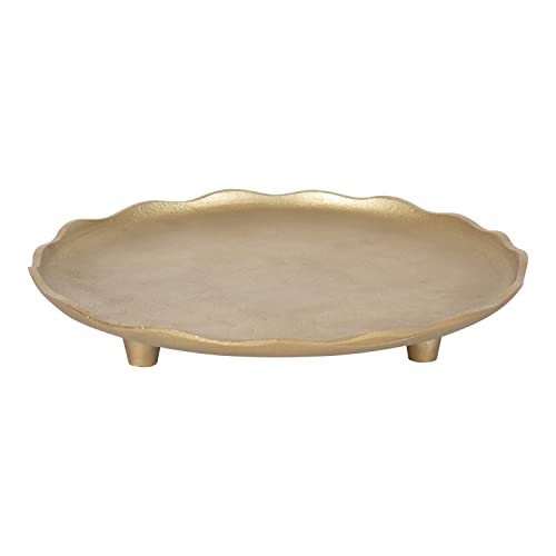 Alessia Modern Decorative Scalloped Round Footed Metal Tray