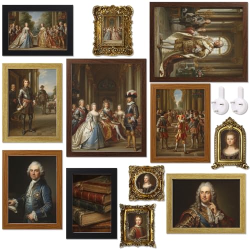 12 Pcs Vintage Picture Frames Resin Gallery Wall Frame Set with Trace Less Nails Suit Hanging Elegant Classical Decorations for Christmas Hotel Home Wedding Decoration