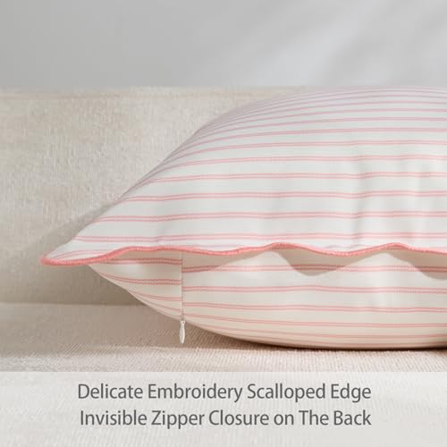 Outdoor Pillow Covers Pack of 2 Striped Scalloped Coastal Farmhouse Water Resistant Throw Pillow Cases Cushion Cover for Patio Decor