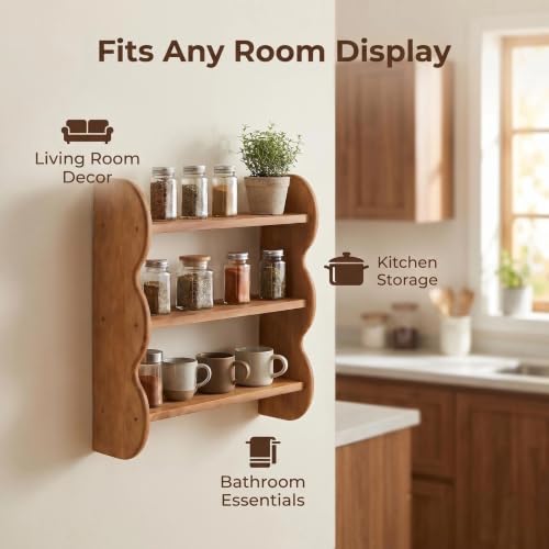 3 Tier Scalloped Wooden Wall Shelf
