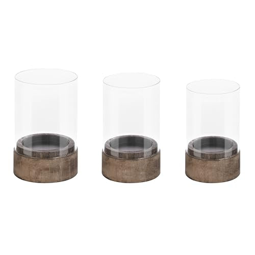 Glass Hurricane Candle Holders with Wooden Base