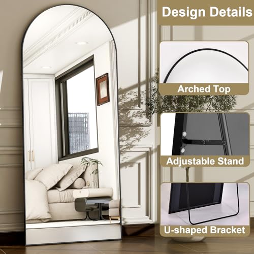 Full Body Mirrors Arched Full Length Mirror with Stand Aluminum Wall Mounted Hanging or Leaning Standing Mirrors