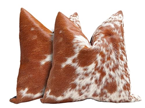Pack of 2 Set Real Cowhide Genuine Leather Cushion Covers Throw Pillow for Farmhouse Decorations Chair Sofa Living Room Bedroom Decor Hair On Leather Fur 45 Cm 18 Inch MTO1703