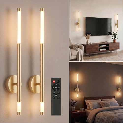 Battery Operated Wall Sconce Set of 2 Peel and Stick with Remote