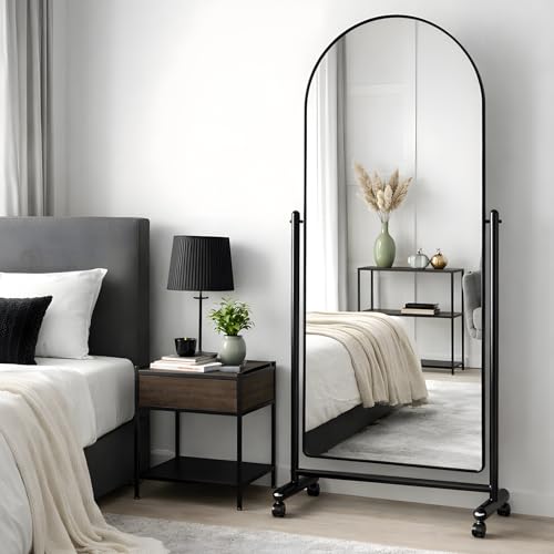 Arched Full Length Rolling Mirror on Wheels