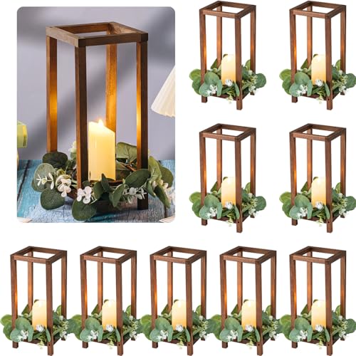 10 Pcs Wooden Wedding Lantern Centerpiece Candle Lantern Table Wooden Candle Holder Decorative for Wedding Party Table Valentine Decor