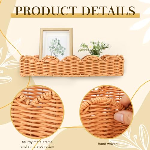 Nursery Book Shelves Scalloped Rattan Wall Shelf 15.8 Inch Wall Mounted Floating Bookshelve for Nursery Room Bedroom