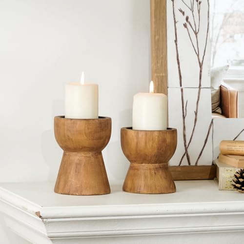 Farmhouse Wooden Candle Holders Set of 2