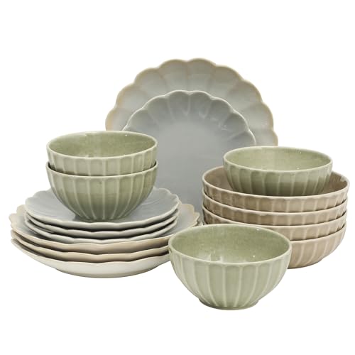 Reactive Glaze Service for 4 Plates and Bowls Dinnerware Set III