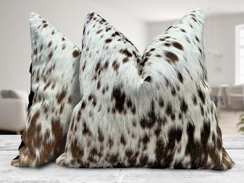 Pack of 2 Set Real Cowhide Genuine Leather Cushion Covers Throw Pillow for Farmhouse Decorations Chair Sofa Living Room Bedroom Decor Hair On Leather Fur 45 Cm 18 Inch MTO1703