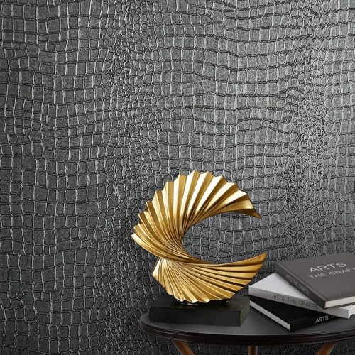 Black Peel and Stick Wallpaper Crocodile Textured Wallpaper
