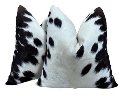 Pack of 2 Set Real Cowhide Genuine Leather Cushion Covers Throw Pillow for Farmhouse Decorations Chair Sofa Living Room Bedroom Decor Hair On Leather Fur 45 Cm 18 Inch MTO1703