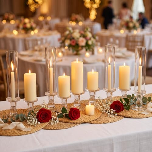 Set Glass Hurricane Pillar Candle Holders Candlestick 12.6"