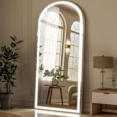 LED Arched Full Length Mirror with Lights Wall Mounted