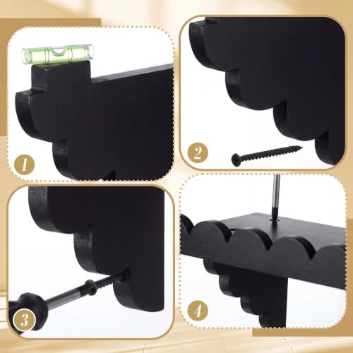 4 Pcs Scalloped Wood Floating Shelves for Wall