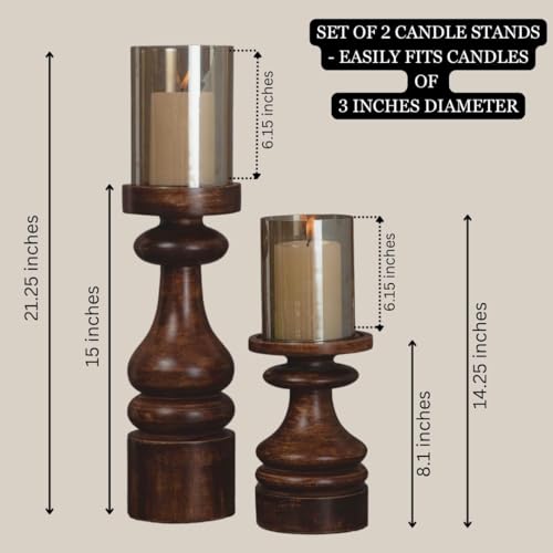 Wooden Hurricane Glass Candle Holder