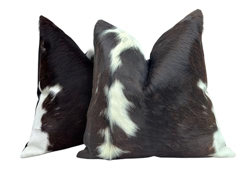Pack of 2 Set Real Cowhide Genuine Leather Cushion Covers Throw Pillow for Farmhouse Decorations Chair Sofa Living Room Bedroom Decor Hair On Leather Fur 45 Cm 18 Inch MTO1703