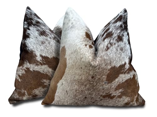 Pack of 2 Set Real Cowhide Genuine Leather Cushion Covers Throw Pillow for Farmhouse Decorations Chair Sofa Living Room Bedroom Decor Hair On Leather Fur 45 Cm 18 Inch MTO1703