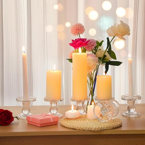 Set Glass Hurricane Pillar Candle Holders Candlestick 12.6"
