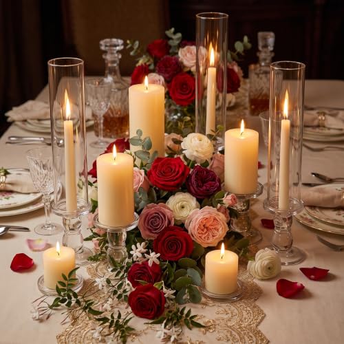 Set Glass Hurricane Pillar Candle Holders Candlestick 12.6"