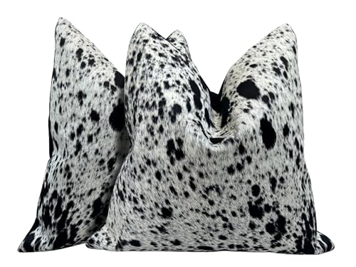 Pack of 2 Set Real Cowhide Genuine Leather Cushion Covers Throw Pillow for Farmhouse Decorations Chair Sofa Living Room Bedroom Decor Hair On Leather Fur 45 Cm 18 Inch MTO1703