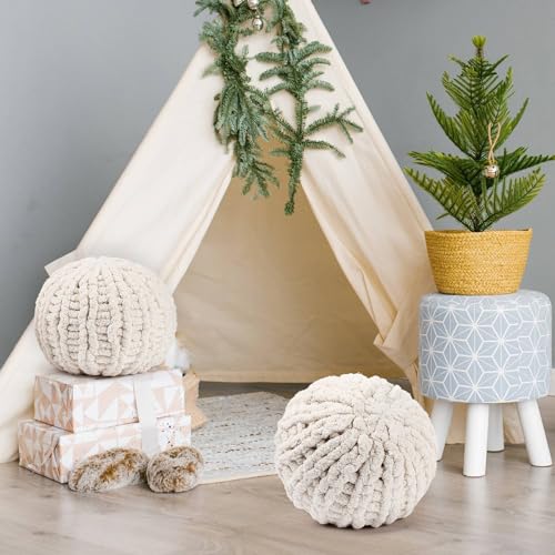 2 Pcs Round Knot Pillows Gift 13.8 Inch Chunky Knitted Throw